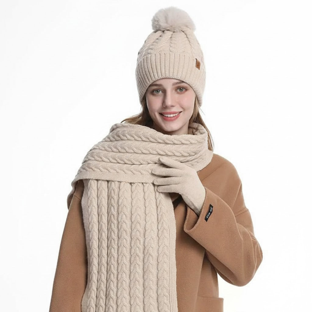 Unisex Winter Knit Hat, Scarf & Gloves Set – Keep Warm for Men & Women